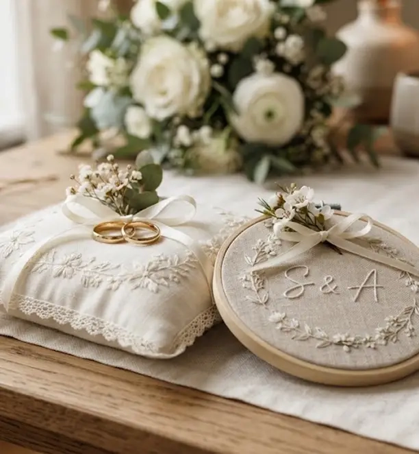 initiales brodées en fil doré sur un voile de mariée personnalisé