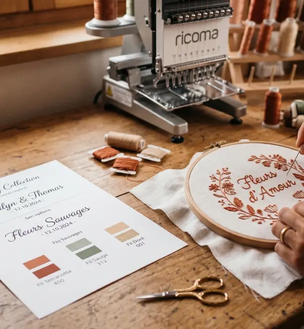 Agenda de préparatifs et supports en attente illustrant les délais de broderie
