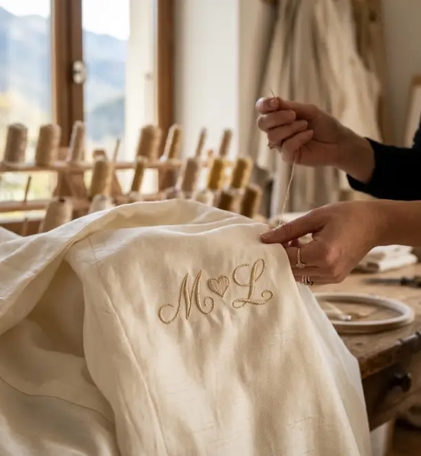 échantillons de fils à broder choisis pour personnaliser une robe de mariée