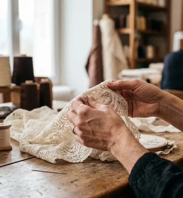 vérification minutieuse du tissu d’une robe avant broderie personnalisée