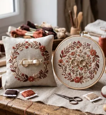 cadre souvenir brodé à partir d’un tissu de mariage