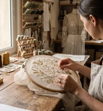 qualité des finitions de l’atelier de broderie de mariage Au Fil des Alpes